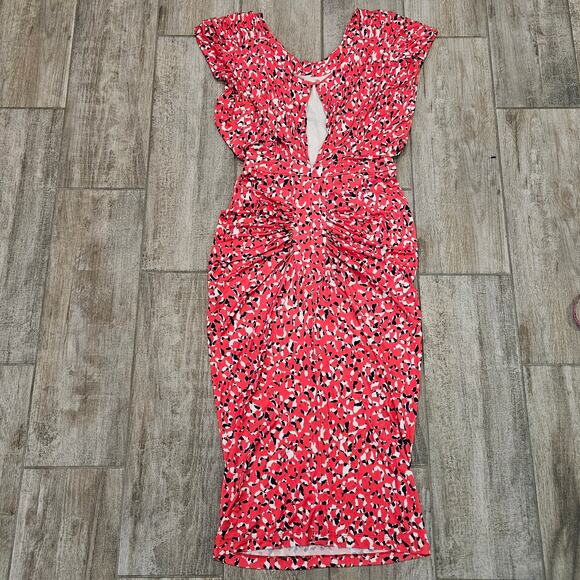 Saloni Aspara Printed Jersey Dress Women’s 6 Abstract Ruched Midi Luxury Elegant - Picture 7 of 14